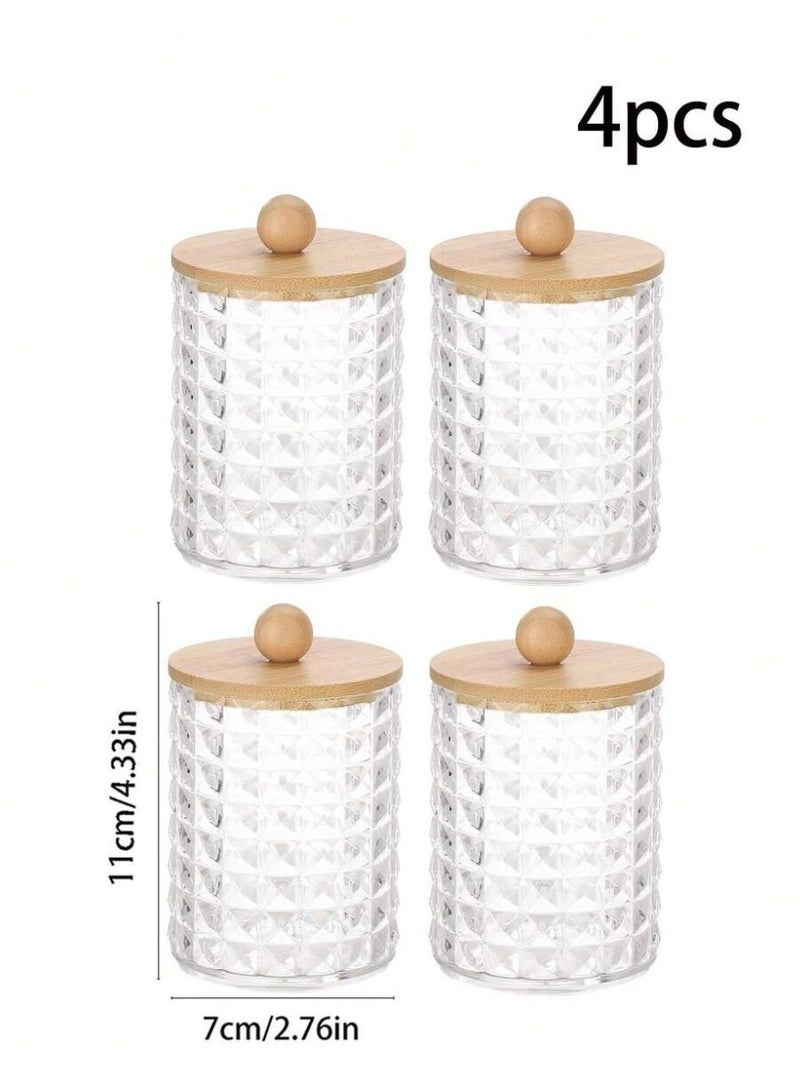 طقم علب تخزين شفافة عدد 4 بغطاء خشبي – تصميم ماسي أنيق - Image 1